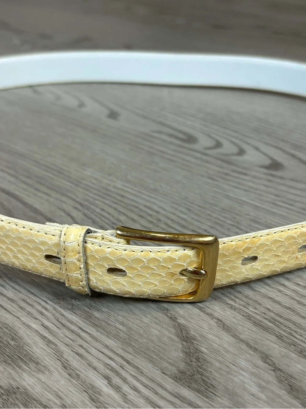 Genuine Snake Skin Classic Cream Leather Belt with Gold Buckle